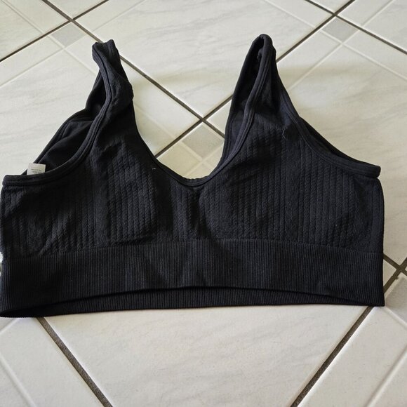 Aerie Ribbed V-Neck Bra Black L - Picture 2 of 4